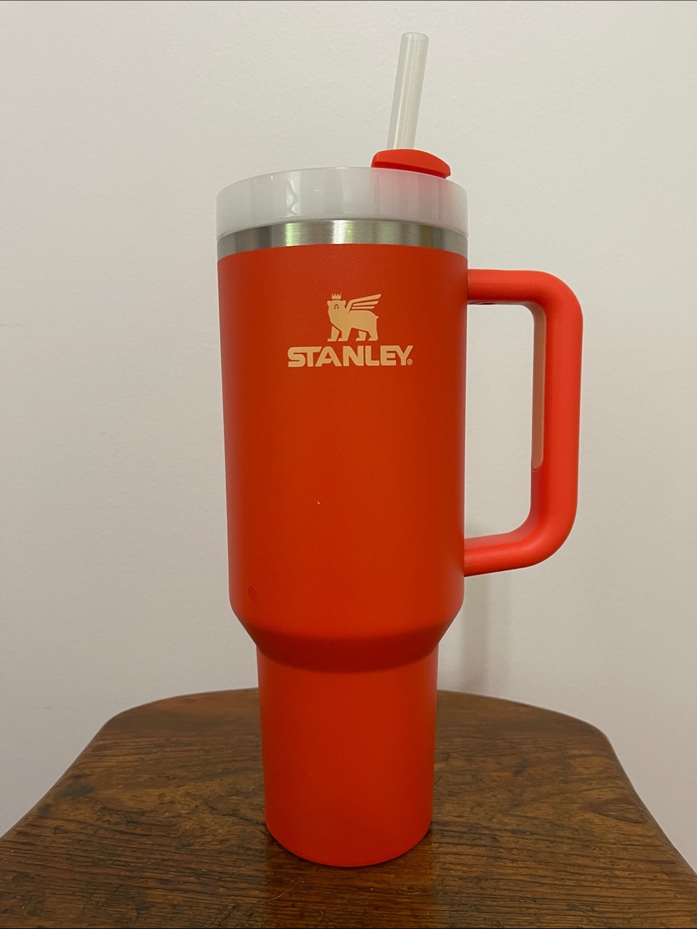 Stanley Bright Orange Travel Tumbler with Handle and Straw